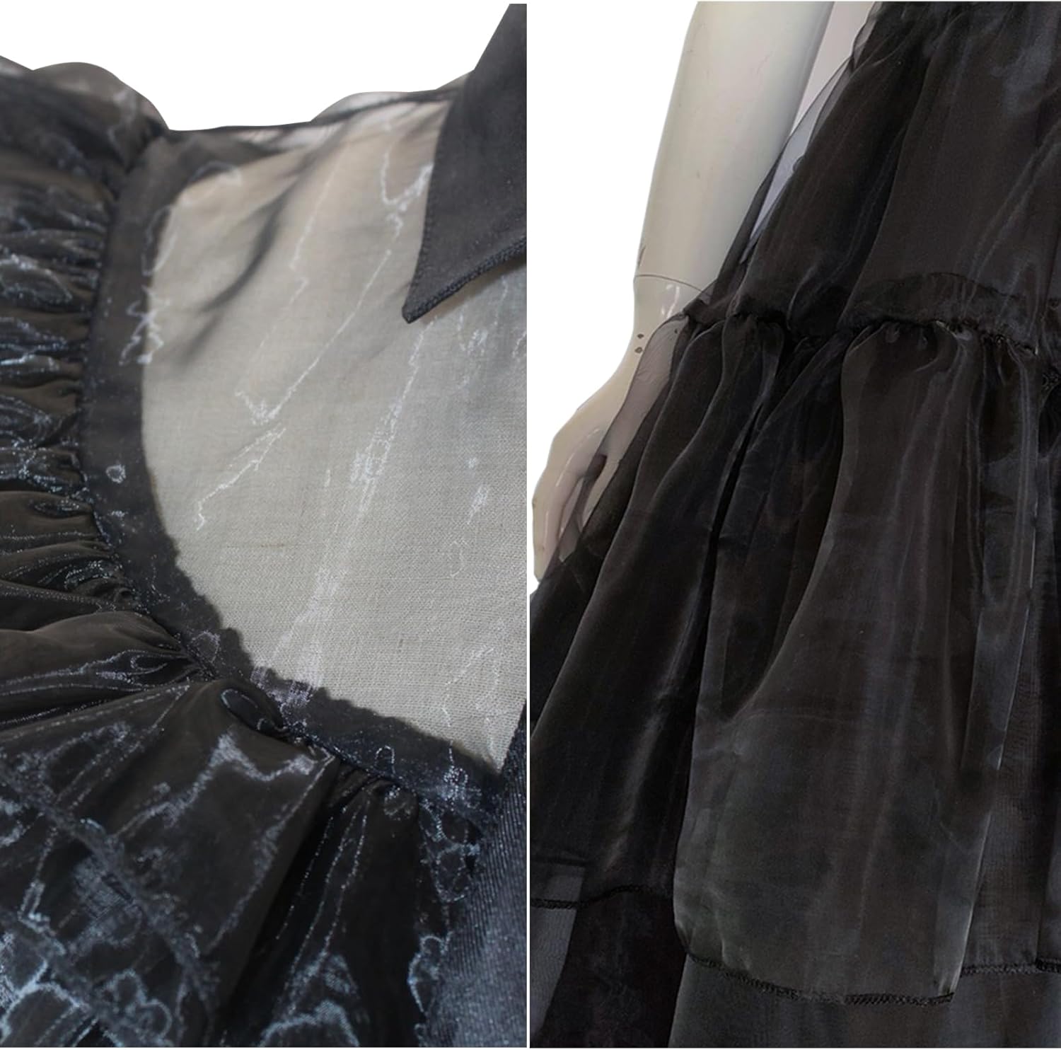 Halloween Women Black Gothic Tulle Cosplay Dress Party Ruffle Layered Prom Dance Costume Belt Necklace - Image 5