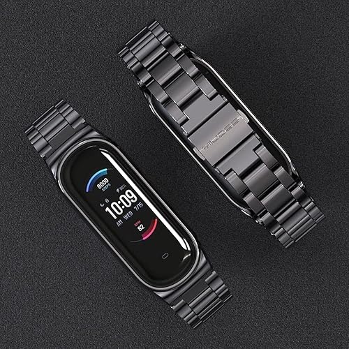 Miniatura 2 de Correa de repuesto para Amazfit Band 5, compatible con Amazfit Band 5, correa de metal, correa de acero inoxidable (cuentas, negro)