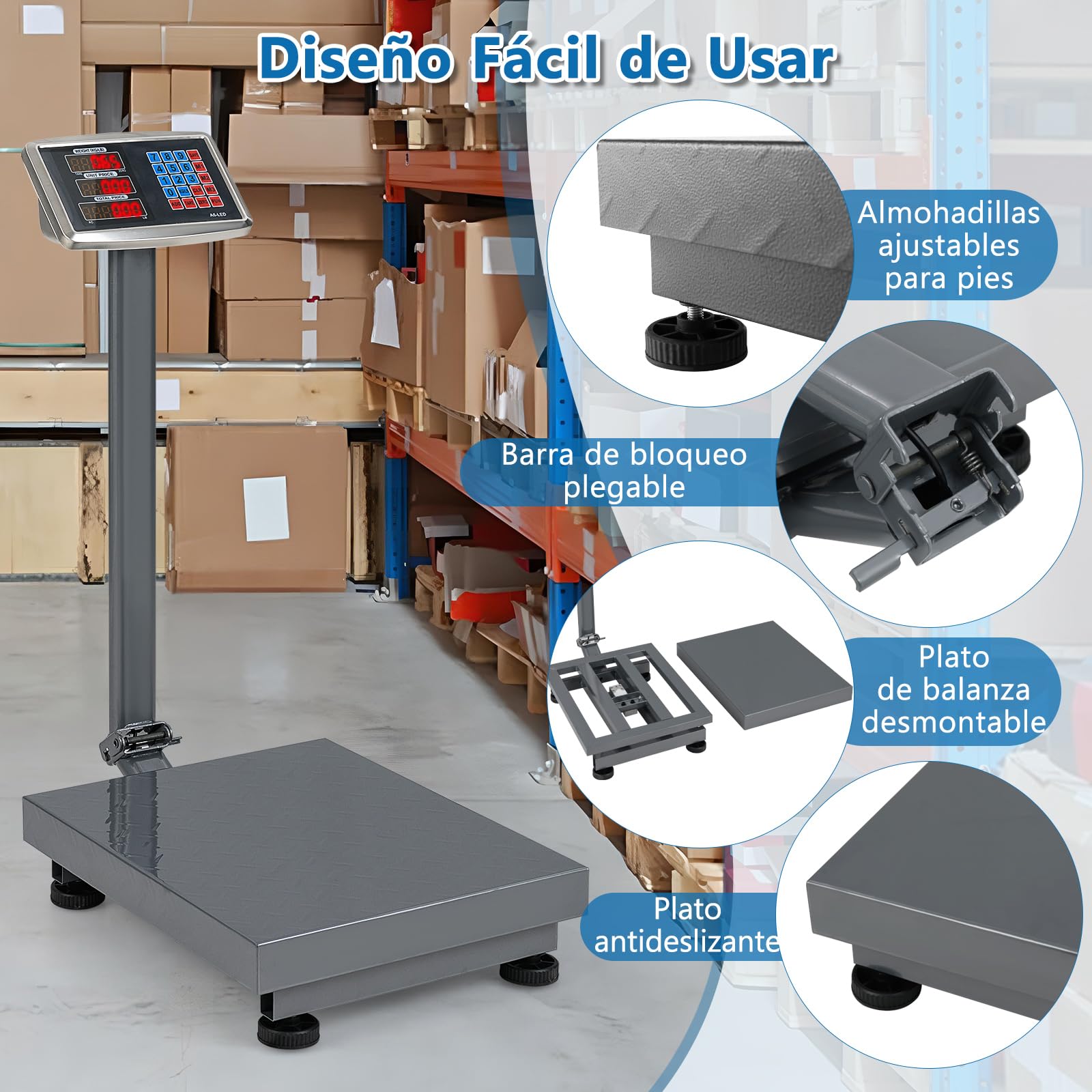 COSTWAY Báscula Digital Informática de 300 kg, Báscula de Plataforma de Suelo Multifuncional con Calculadora de Precio, Pantalla LED Transparente, Fuente de Alimentación Ac/Dc (Plata)