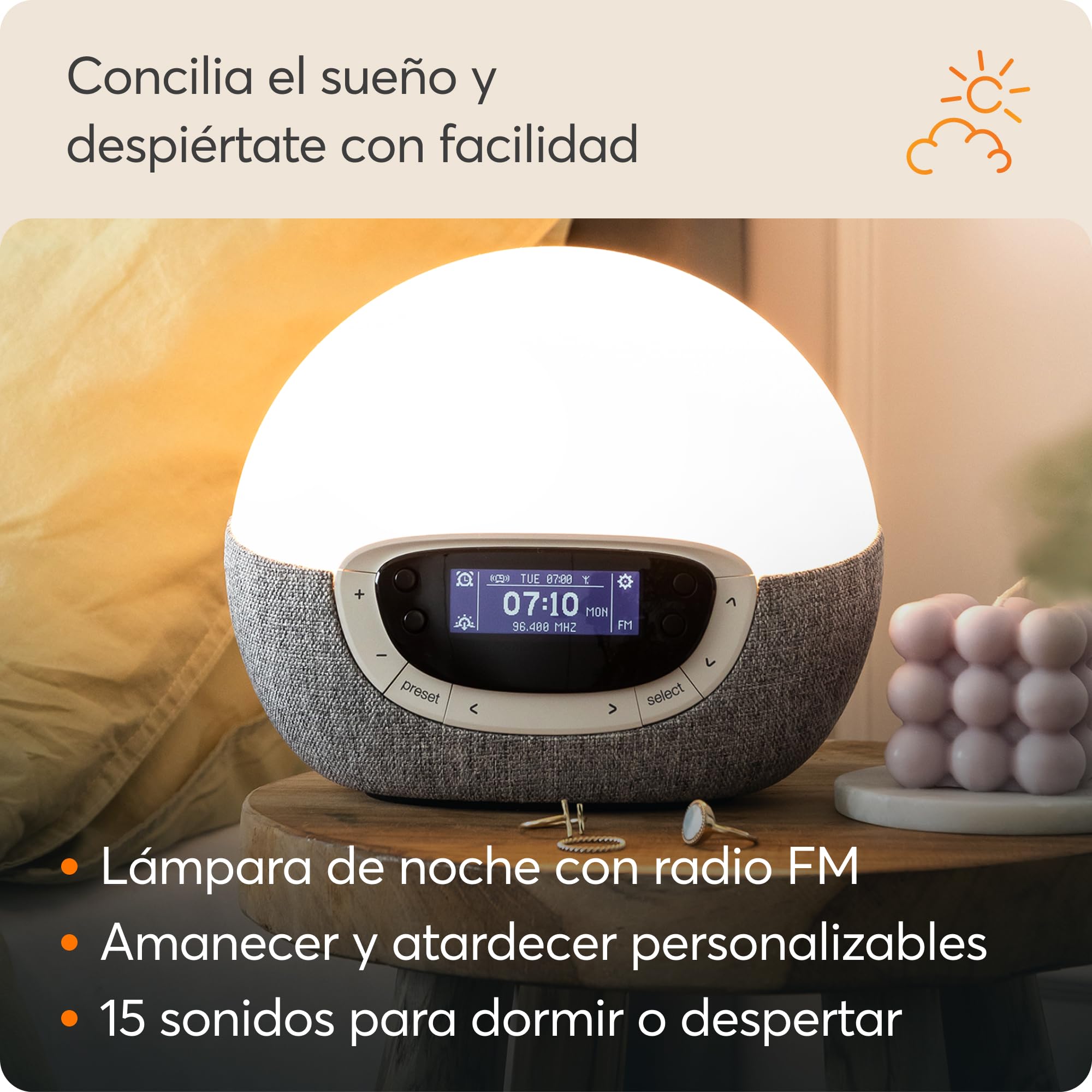 Lumie Bodyclock Shine 300 - Despertador con Luz, Simulación de Amanecer y Atardecer Graduales, 14 Sonidos, Luz Regulable, Radio FM