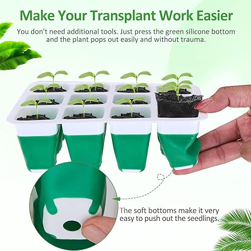 Miniatura 2 de Kit de iniciación de semillas de 60 celdas, paquete de 5 bandejas reutilizables de inicio de plántulas con fondos de silicona flexibles y cúpulas de