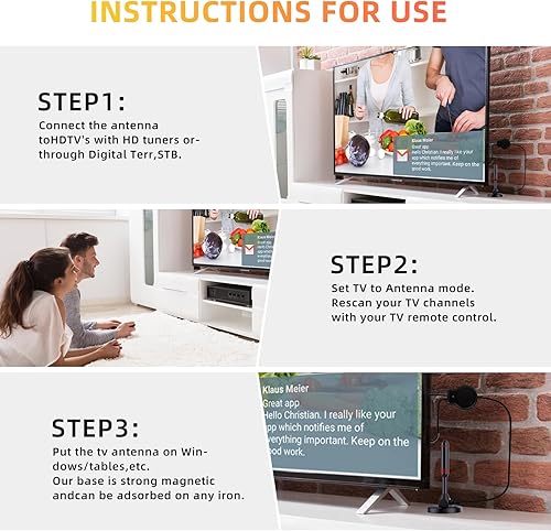 Miniatura 3 de Antena de TV digital para Smart TV, antena digital HDTV amplificada para interiores, soporte 4K 1080p, antena de TV inteligente para exteriores,