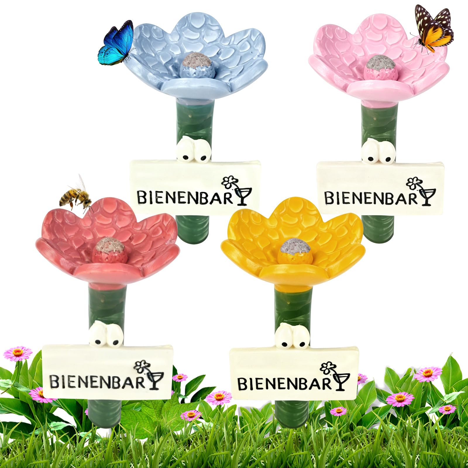 Bienentränke-Set Aus Keramik – 4 Bunte Blumenformen Für Bienen & Insekten, Perfekt Für Garten & Balkon, 7,5 X 3,3 X 3,3 Cm