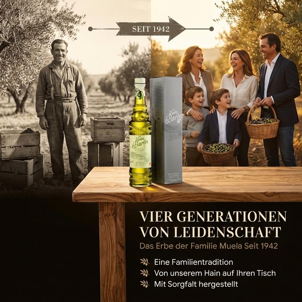 Venta del Barón - Preisgekröntes Premium Natives Extra Virgine Olivenöl Flasche - Kaltgepresst - Sehr hoher Polyphenolgehalt - 500 ml