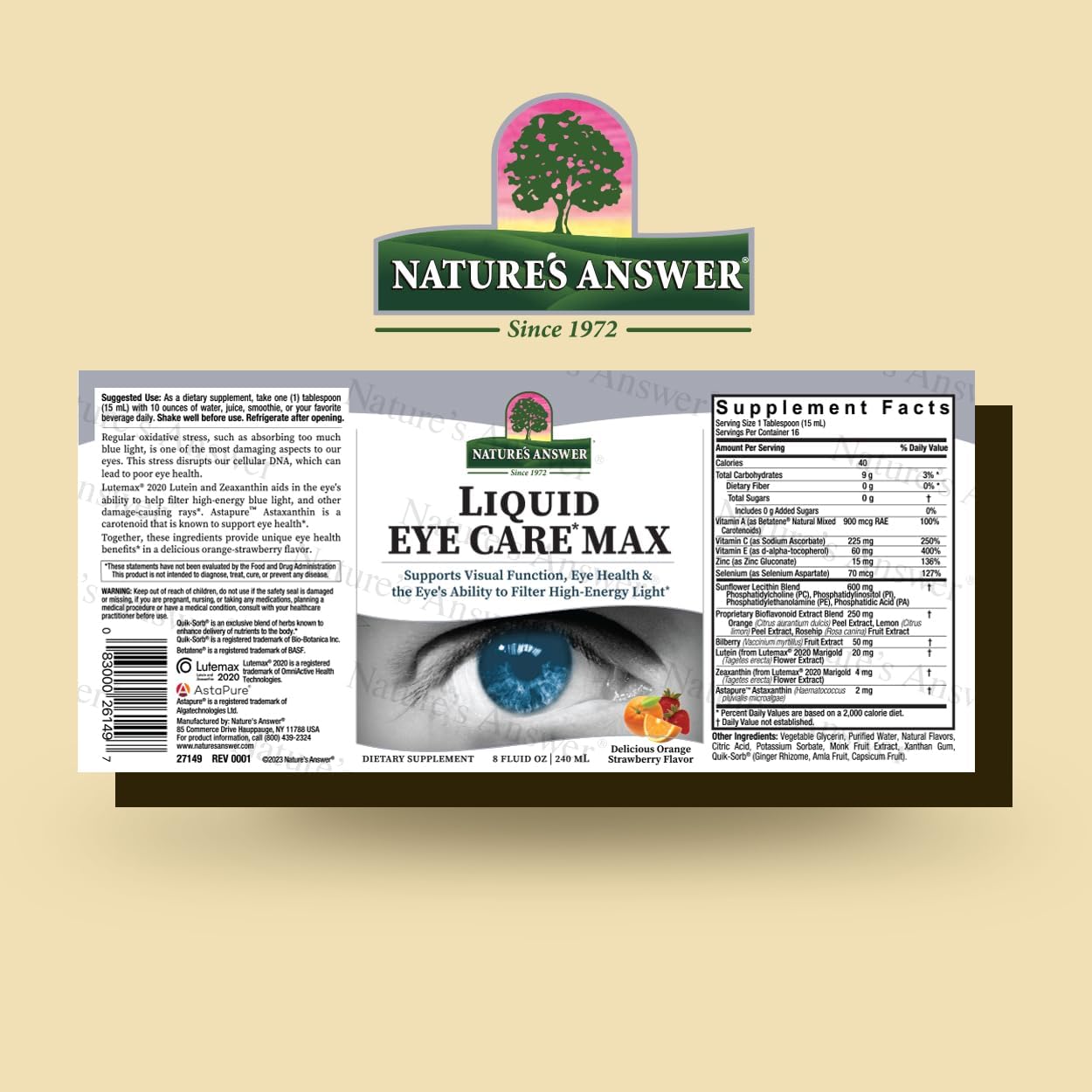 Nature's Answer Liquid Eye Care Max 8 Ounce Liquid Supplement | Supports Visual Function | Non-GMO | Gluten Free | Vegetarian | Made in The USA | Great Tasting