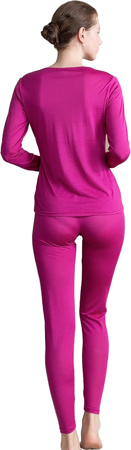 CLC Women's Wool Mulberry Silk Knitted Thermal Underwear Pajama Set