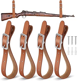 Adjustable Leather Hanging Straps Gun Axe Wall Mount Display Gun Racks Wall Mount for Shotgun, Axe, Hatchet, Sword, Tools, with Screws and Expansion Bolt - Vercraft