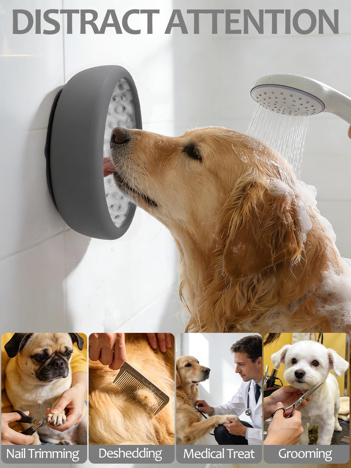 Ciotola per leccare cani con spazzola e raschietto, tappetino per leccare l'ansia per cani, antiscivolo, per leccare il congelamento, ciotola per distrazione, silicone senza BPA, lavabile in