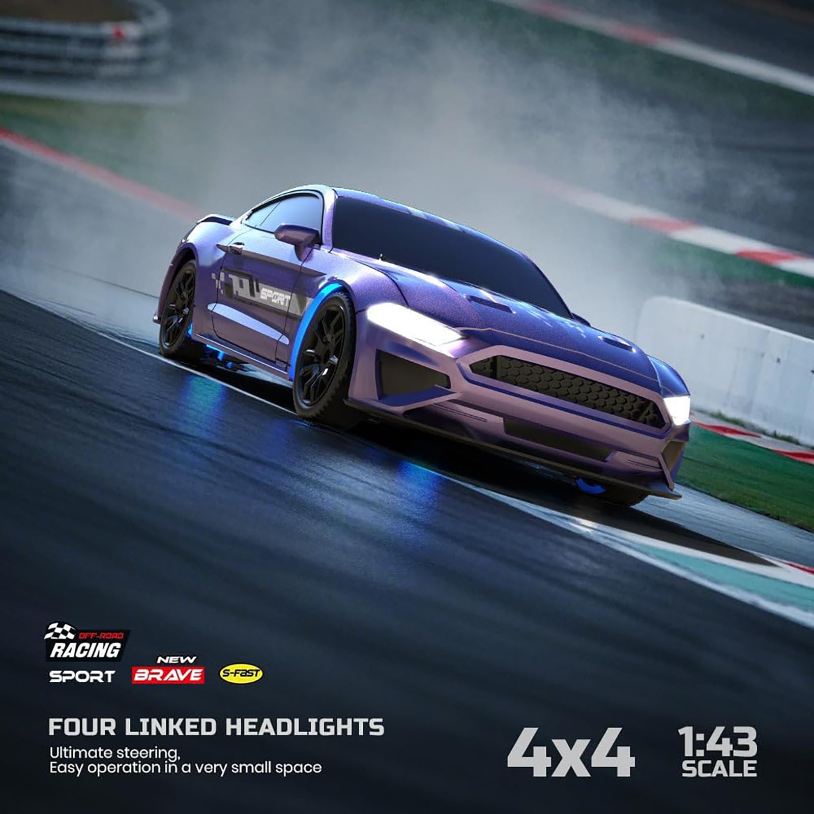1:43 Skala RC Drift Car RTR 4WD 2.4GHz W pełni proporcjonalny pilot zdalnego sterowania 15KM/H Duża prędkość wyścigowa Sport Drift Car ze światłami LED dla dorosłych,Blue