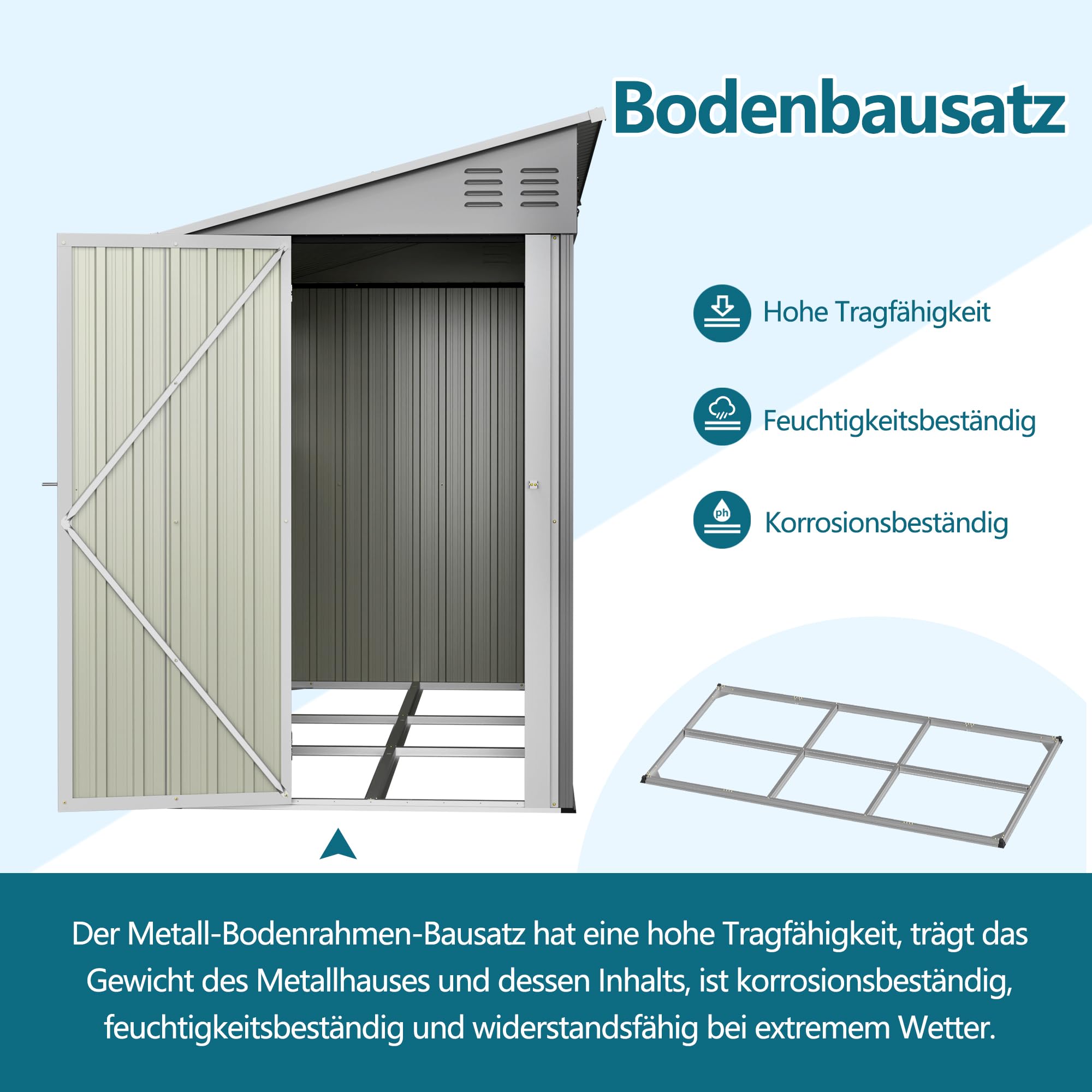 4x10 FT Casa in metallo per attrezzi con tetto a due spioventi e design a tetto spiovente con doppia porta che si apre a sinistra/destra e 2 finestre, capanno per attrezzi stabile e resistente agli