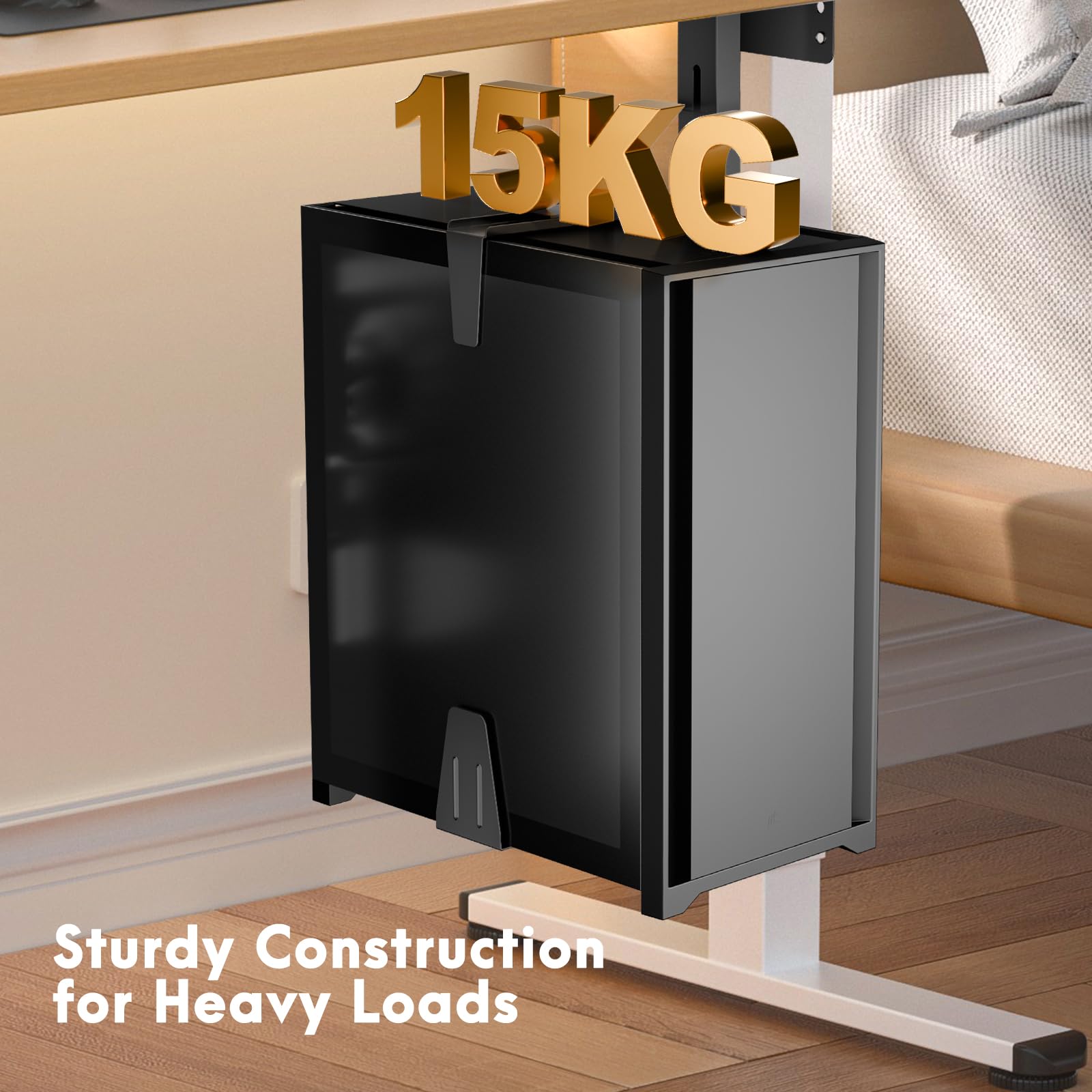 Soporte para PC debajo del escritorio, soporte de CPU ajustable con rotación de 360°, capacidad de carga de 15 kg/33 libras, 2 opciones de montaje (negro)