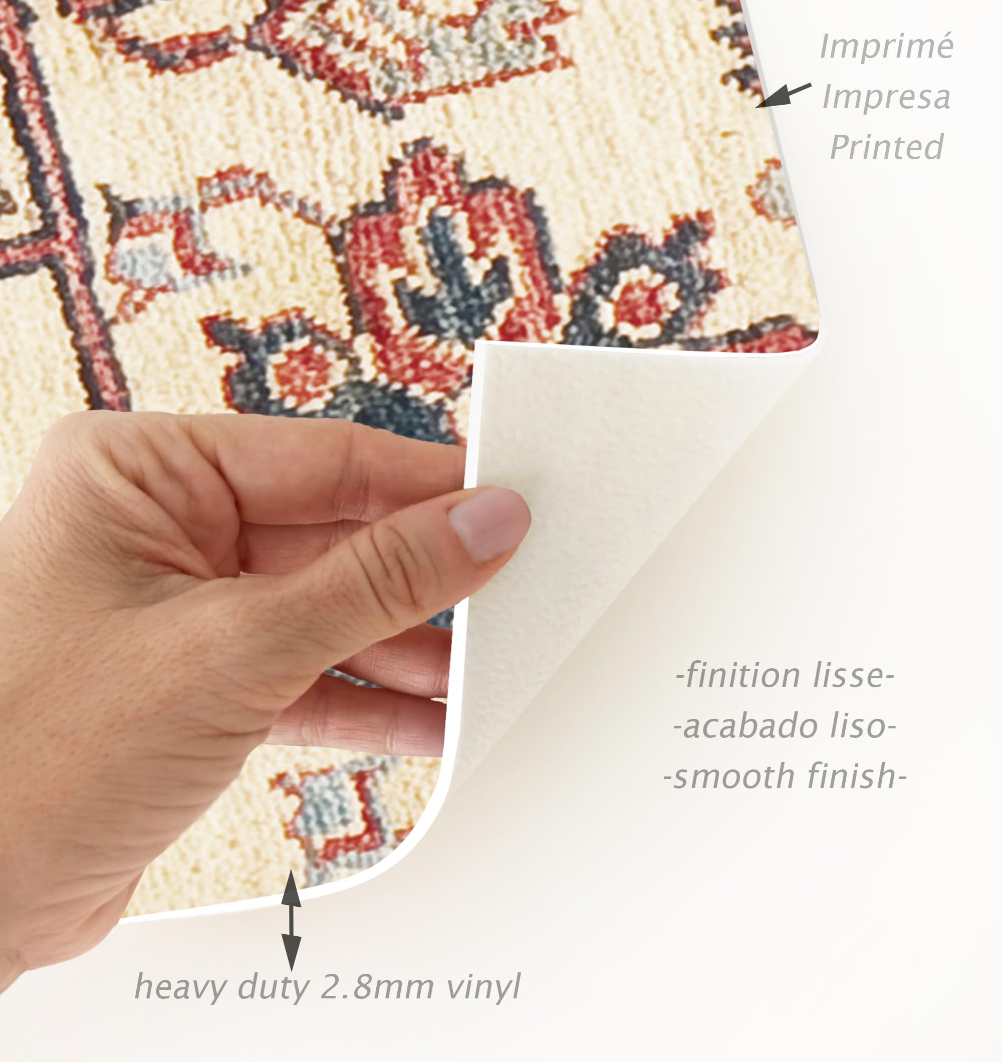 VINILIKO Design | Tapis vinyle oriental rouge 160 x 230 cm - Antidérapant, imperméable, lavable - Plusieurs tailles - Tapis vinyle pour salon, cuisine