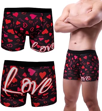 Evankin Men Valentines Boxer Briefs, Sexy Funny Novelty Heart Underwear, Comfort Breathable Soft Underpants Shorts with Bulge PouchLove&Heart1, XL