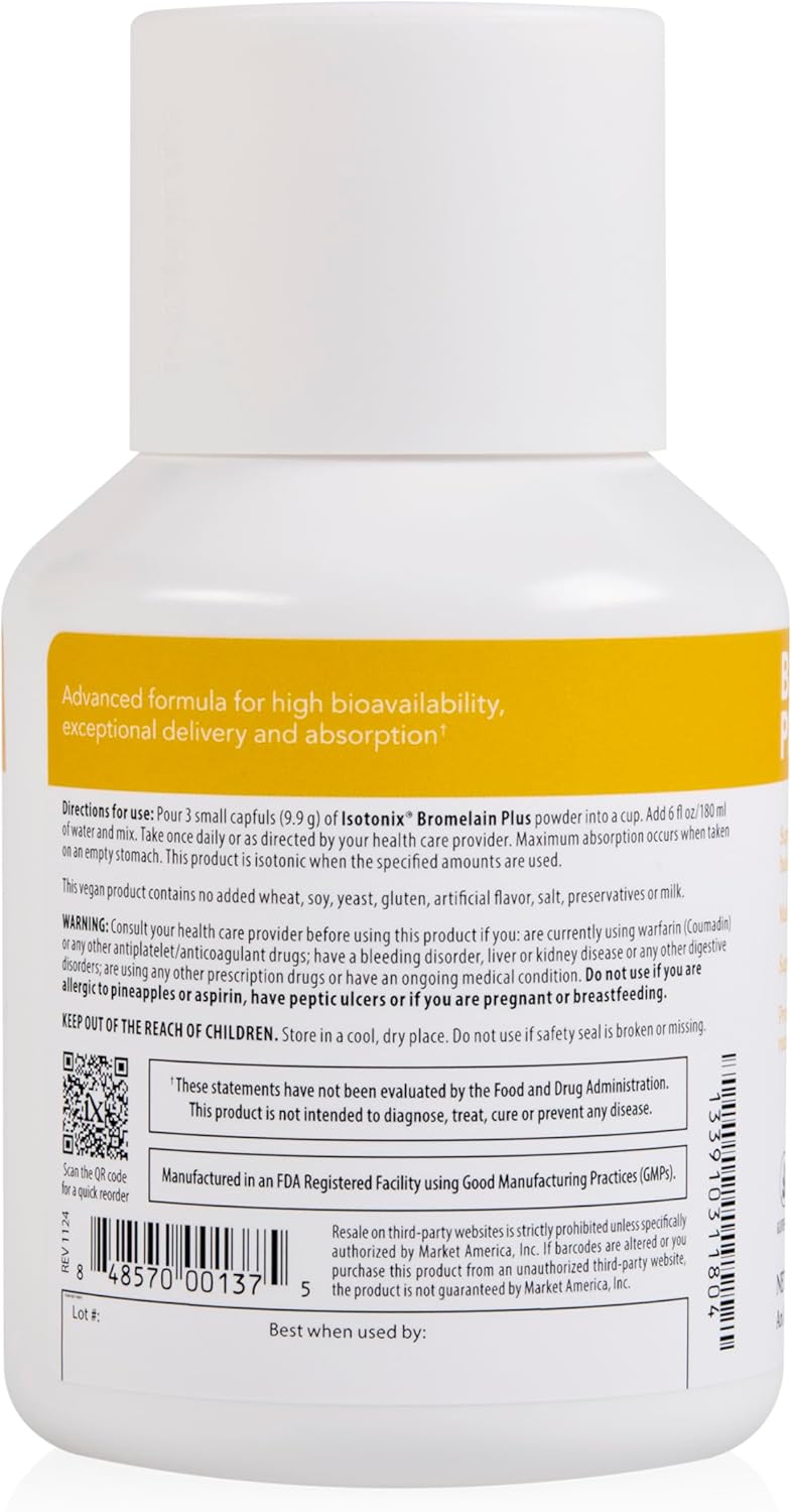 Isotonix Bromelain Plus - protease enzymes, White Willow bark & bromelain Promote Joint Health. Non-GMO, Gluten Free. by Market America (30 Servings)