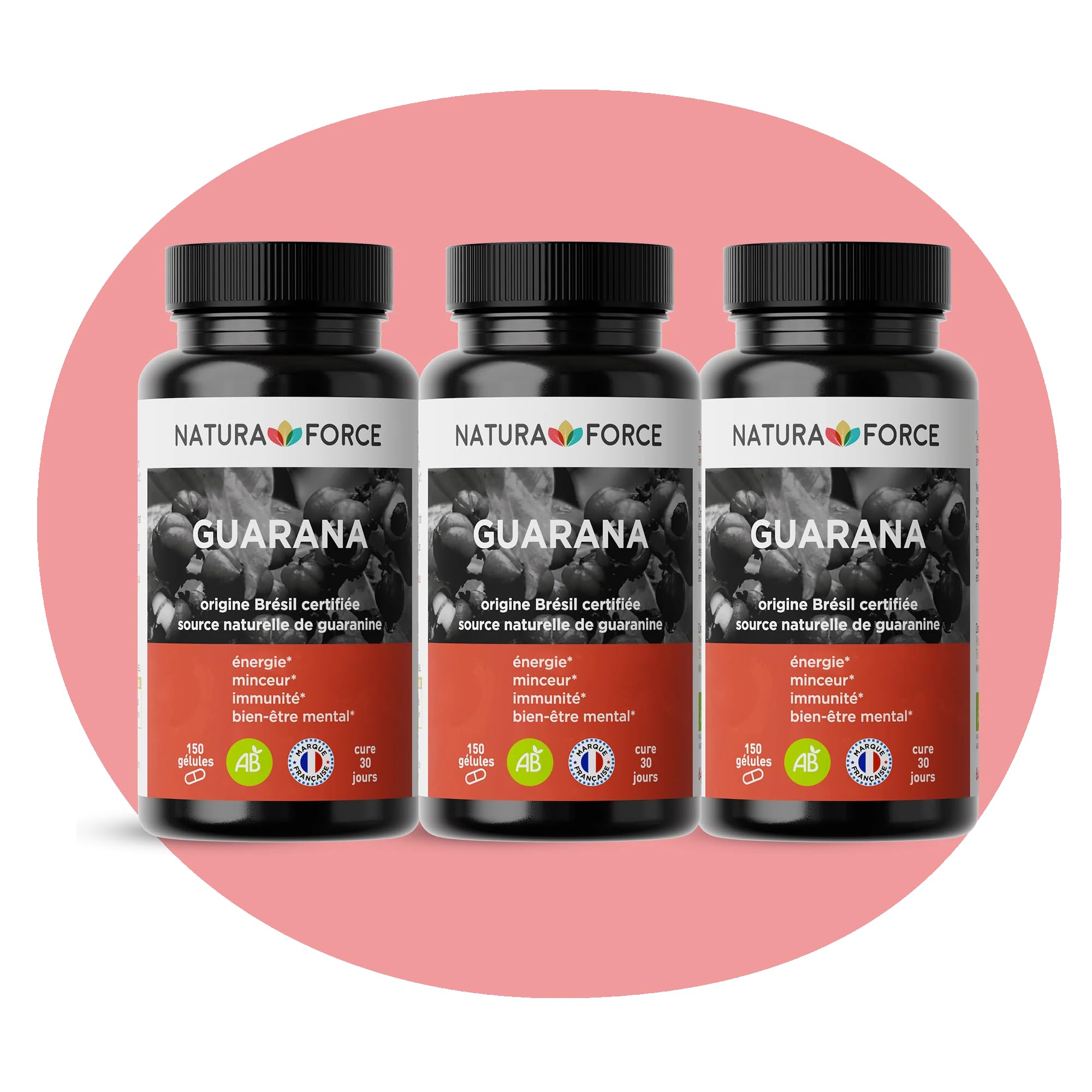 Guarana Pur et Biologique en Gélules Végétales - Stimulant et Énergisant - Titré en Guaranine - Analysé et Conditionné en France - 3 x 150 Gélules