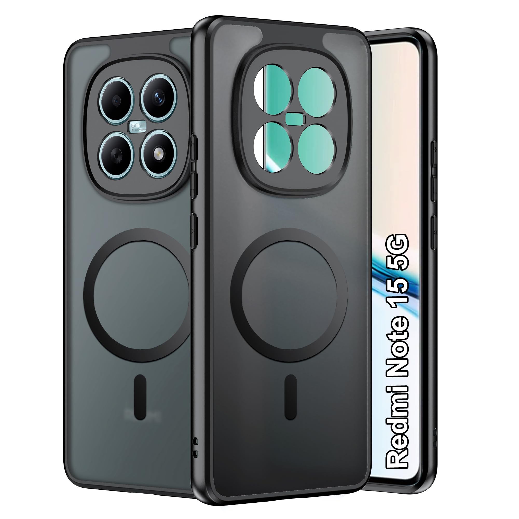 Case for Xiaomi Redmi Note 15 5G Magnetic Protective Case, Ultra-Thin PC Hard Case Scratch Resistant +Soft Silicone Non-Slip Side Frosted Translucent Case