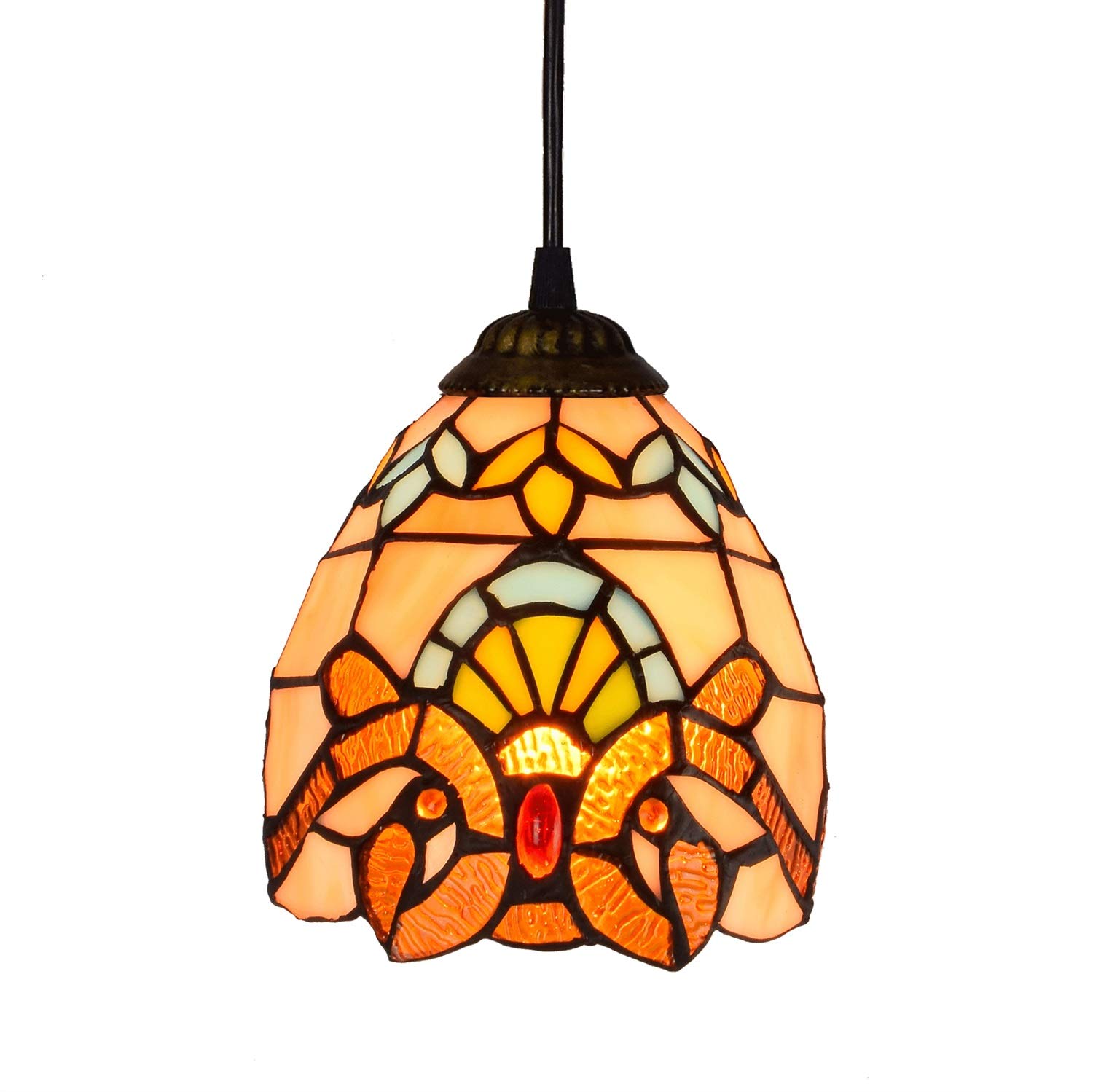HPTHLY Ceiling Stained Glass Chandelier 6" Tiffany Style Small Pendant Lamp, Baroque Glass Pendant Light Ceiling Hanging Lamp Fixture Shade For Dining Kitchen Island B