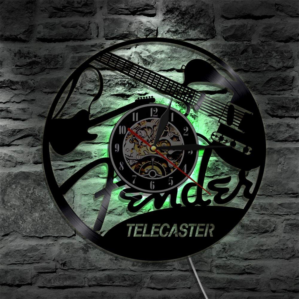ELD Gitara Rock N Roll muzyka płyta winylowa zegar ścienny Telecaster wisząca dekoracja dla miłośnika gitarzysty prezent gitara rock salon dekoracja sztuka zegary ścienne zegarki