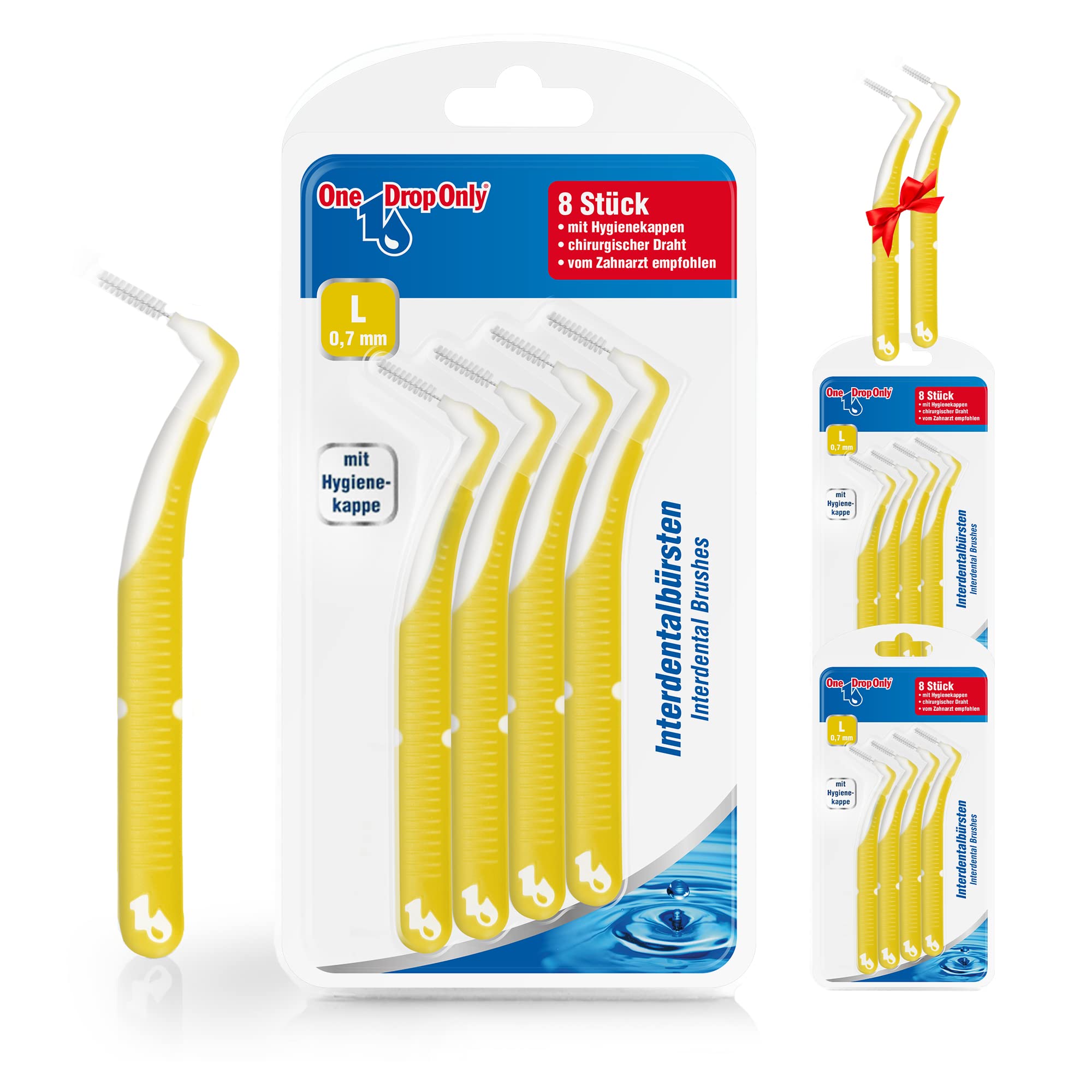 One Drop Only® - 3 x 8'li Blister İnterdental Fırça 0,7 mm (L) + 2 Diş Arası Fırçası ÜCRETSİZ/İnterdental Fırça & Ara Diş Temizleme Fırçası / Diş Fırçaları ile En İyi Ağız Hijyeni