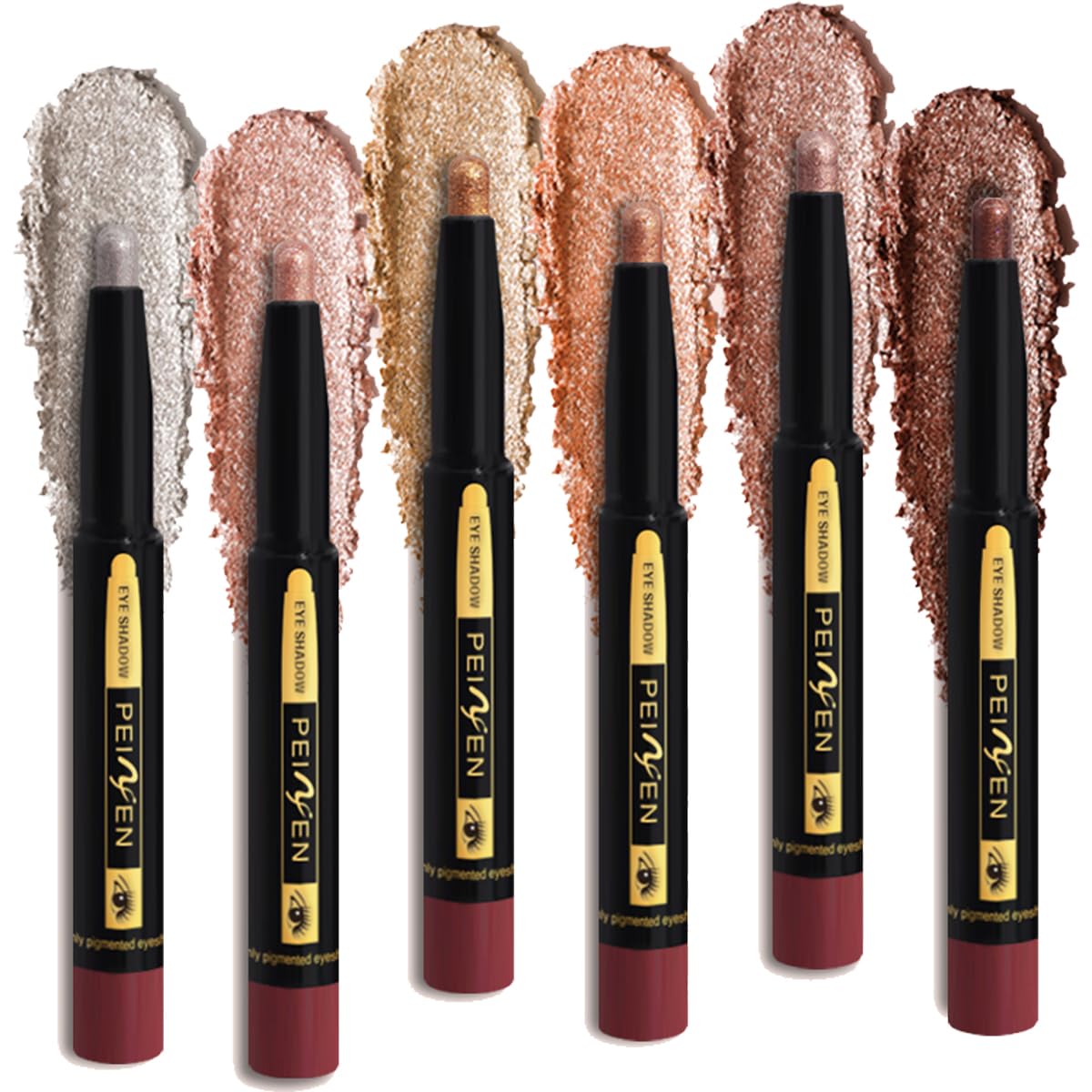Eyeshadow Stick, 6 Pcs Muti-Color Eyeshadow Pen Set, Creamy Waterproof Long Lasting Eye Makeup Kit, Shimmer Glitter Metal Color Contour Stick