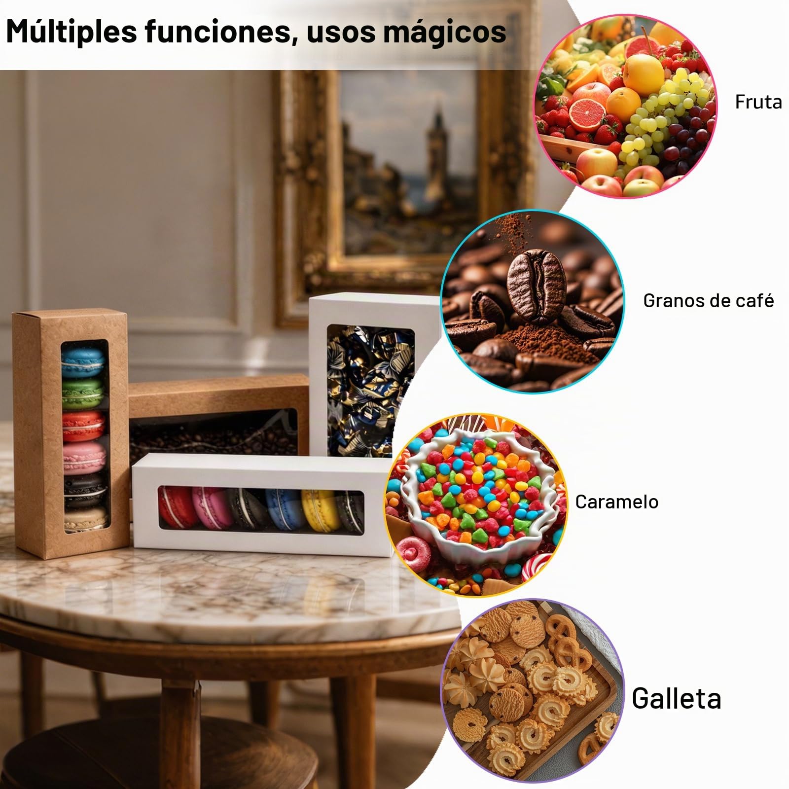Caja De Ventana De Papel,25 Piezas Caja De Embalaje De Repostería, Caja De Macarrones, con Ventana Transparente, para Tartas, Mini Donas, Chocolates y Galletas(8.2 * 4.9 * 2.1 Pulgadas)
