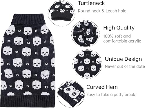 Miniatura 3 de CuteBone Suéter de calavera para perros medianos, ropa de invierno para mascotas, suéter de punto cálido con agujero para arnés