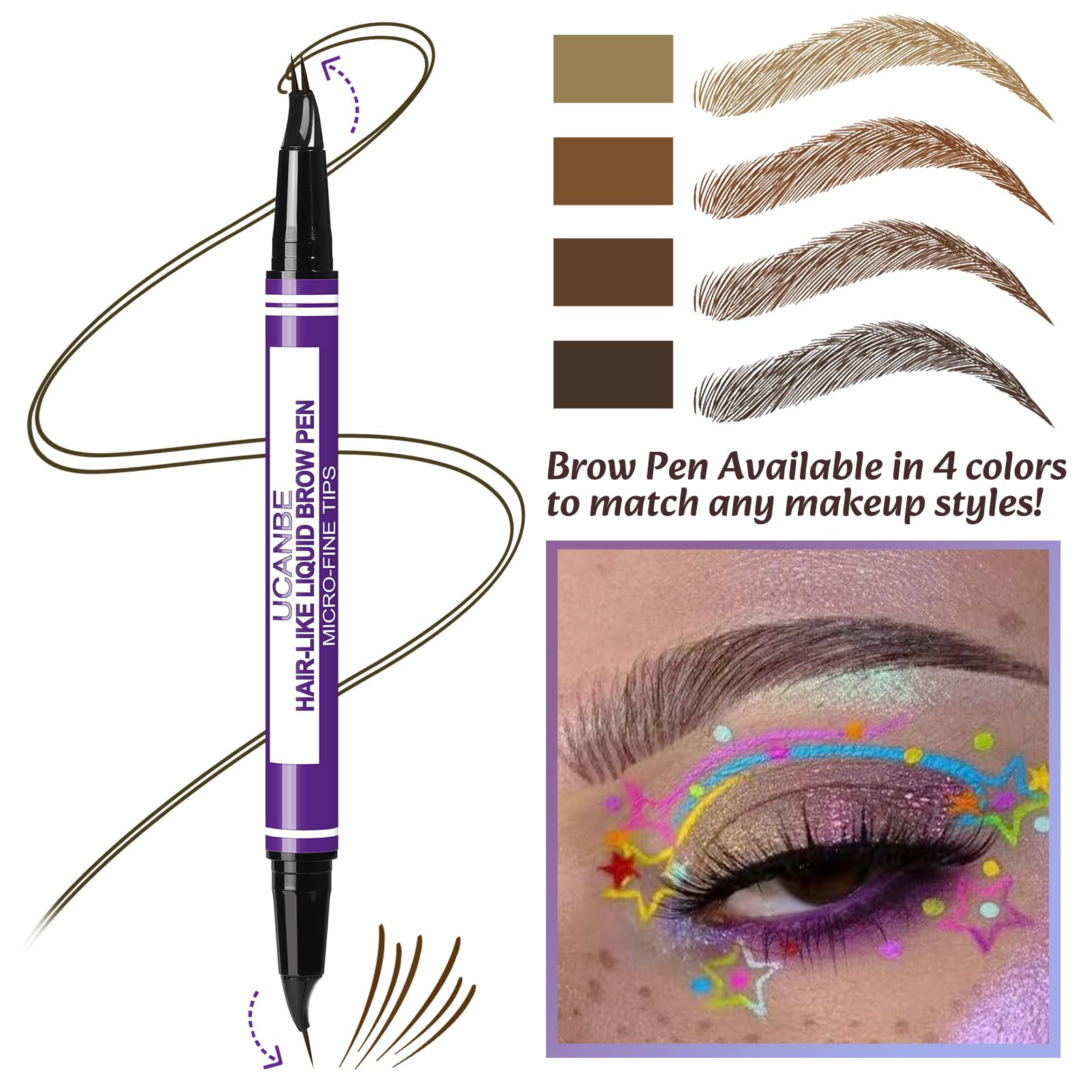 UCANBE Crayon Sourcils 2-en-1 Effet Microblading - Waterproof & Longue Tenue 24H - Stylo Sourcils Double Embout pour Tracé Poil à Poil Naturel - Pointe Fourchette Précise (Brun clair)