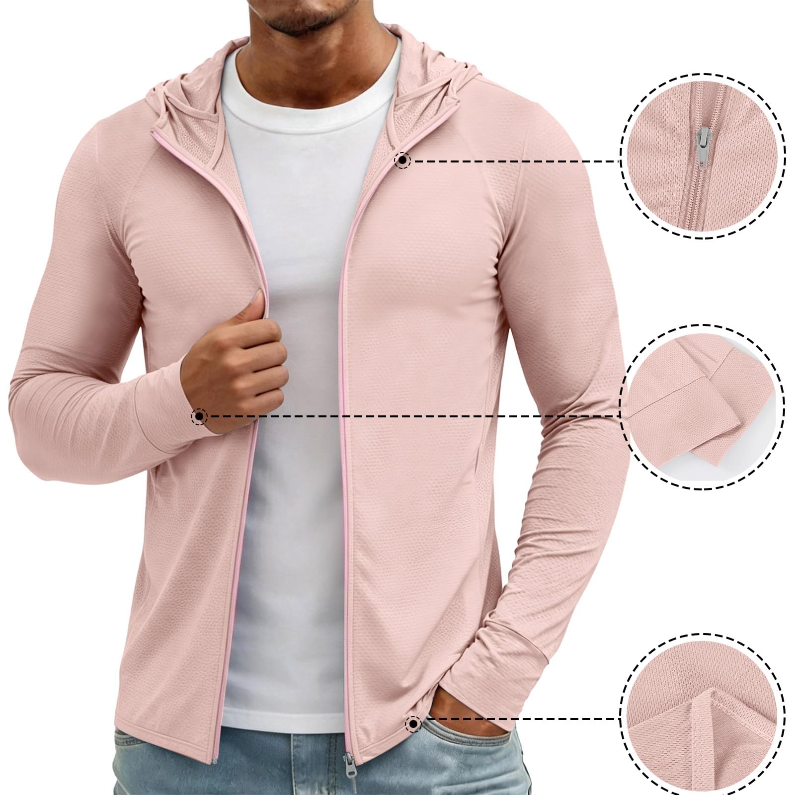 MOKBAY Camiseta Proteccion Solar Hombre UPF 50 Rashguard con Capucha Manga Larga Verano Trekking Deporte Pesca Surf Running Camisetas