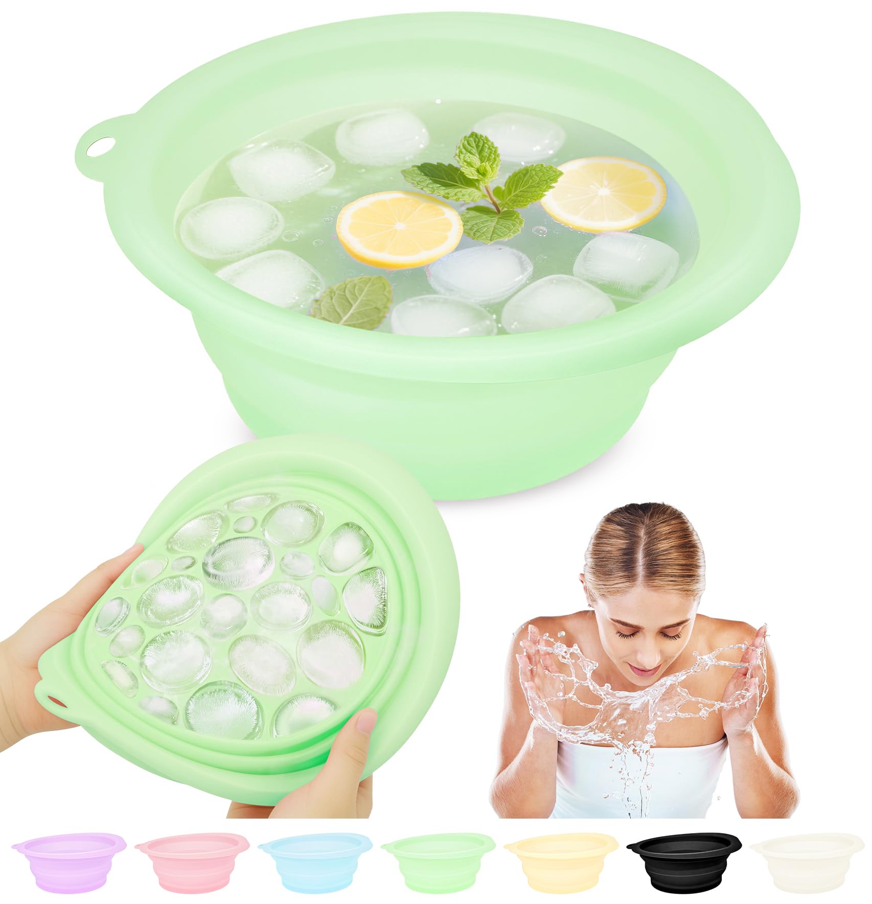 Bol à glace en silicone pour le visage, bol de glace pliable avec plateau à glaçons intégré, bassin de lavage pliable à refroidissement rapide pour apaiser la peau, lavabo pour usage