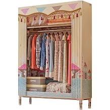 Wardrobe Portable Canvas Wardrobe, Clothes Closet Storage Organizer with Hanging Rail, Shelves, Side Pockets, for Bedroom, Living Room,D-84X46X172cm