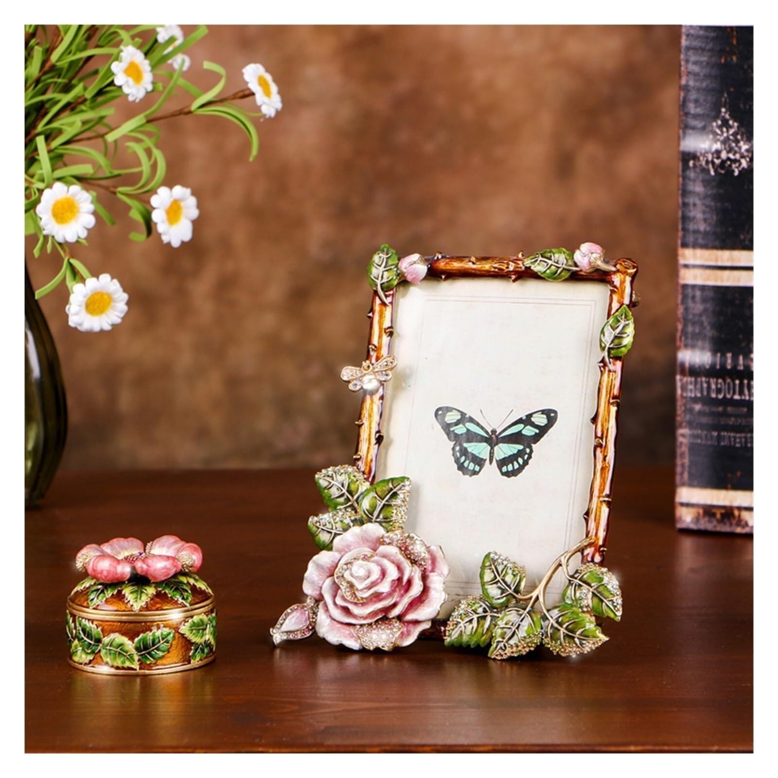 Vfdthr 6Inch C03 Photo Frames Creative Flower And Bird Photo Frame Decoration Enamel Color Alloy Crafts Wedding Gift Living Room Decor(6Inch C03)