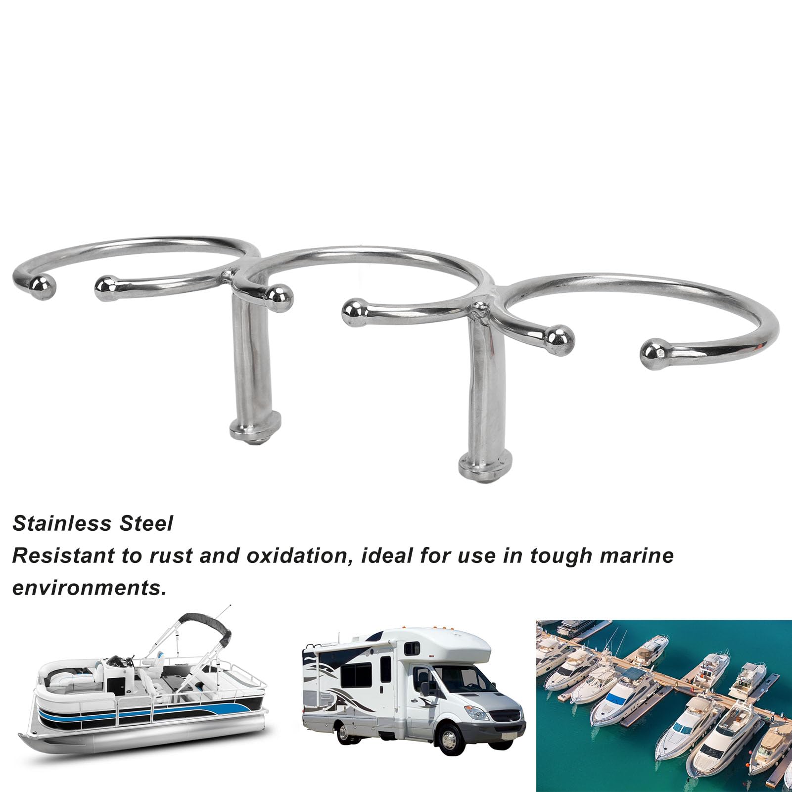 Yctze Portavasos con Triple Anillo para Barco, Acero Inoxidable 316, Acabado Pulido, Diseño Abierto, Portavasos Marino de Alta Estabilidad para Yate, Camión, Coche, Apartamento, RV