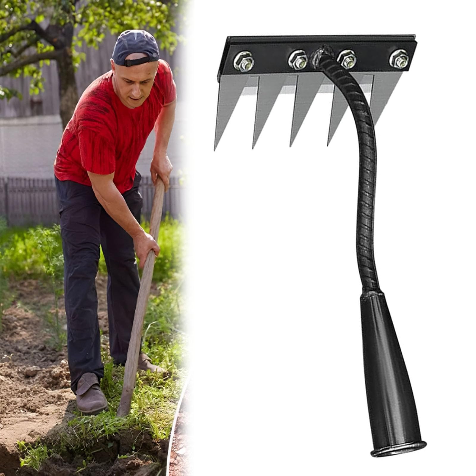 5/6/7/8 Teeth Iron Rake for Gardening and Weeding, IronRake 2.0 | Upgraded Iron Weeding Rake, The Heavy-Duty Iron Weeding for Efficient Garden Weeding (5Tooth)