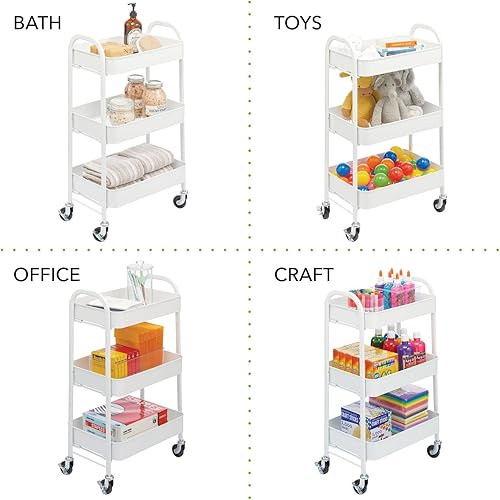 Miniatura 4 de mDesign Carritos de almacenamiento de metal con ruedas de 3 niveles, carrito organizador para baño, cocina, lavandería, oficina y habitaciones de