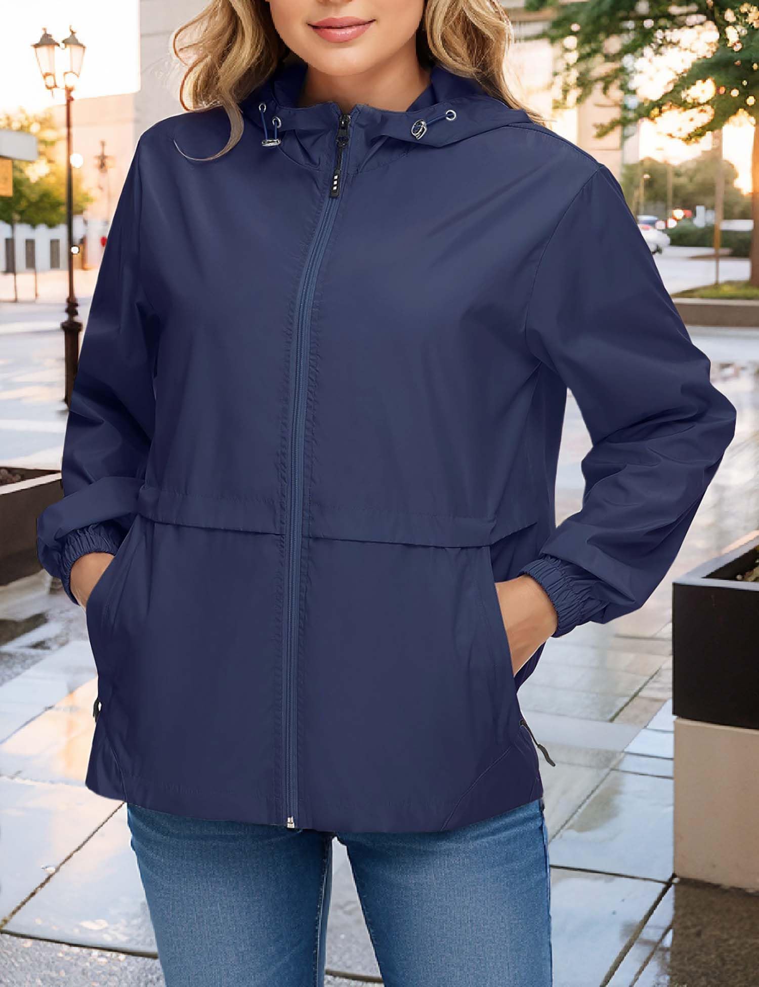 Chaqueta impermeable ligera para mujer, cortavientos con capucha plegable para actividades al aire libre