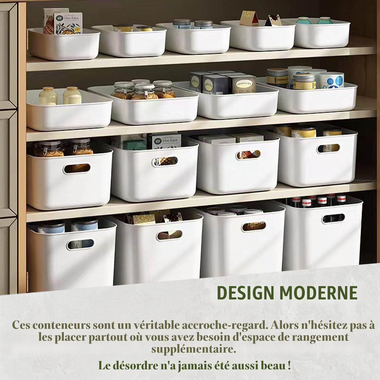 Boîte de rangement avec couvercle, 6 pièces boîtes en plastique avec poignée, paniers de rangement polyvalents, boîtes de rangement pour cuisine, salle de bain, bureau étagère (6 pièces : 2S