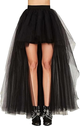 Women Sheer Mesh Maxi Long High Low Tulle Tutu Skirt High Elastic Waisted | Asymmetrical Front Short Back Long Layered Maxi Skirt Daily Wedding Evening Party Halloween Costume