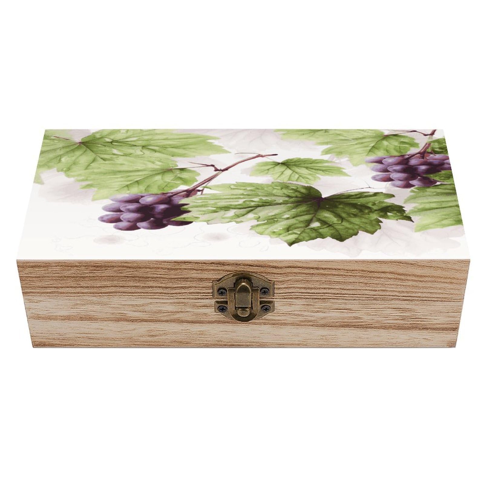JTREHY Beautiful Grape Leaves Wooden Keepsake Box Vintage-Style Wood Keepsake Case with Hinged Lid Solid Wood Boxes Beautifully Memory Treasure Case Vintage-Style Wooden Storage Box
