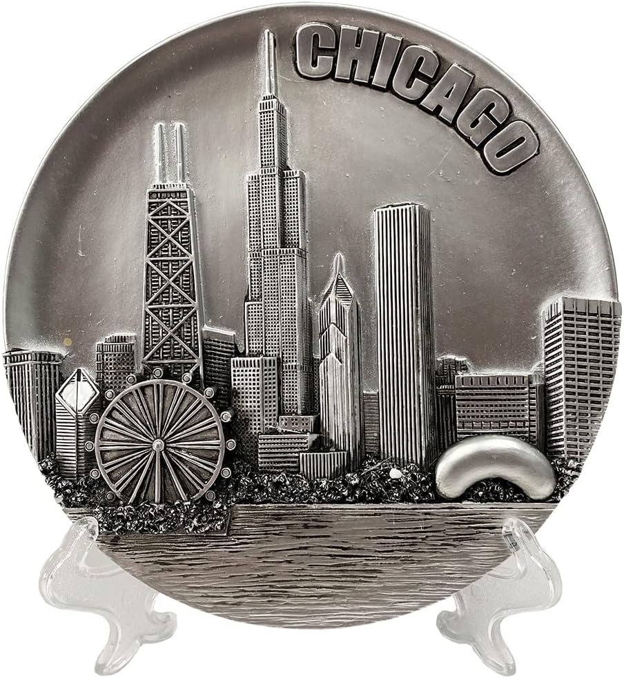 Chicago Souvenir Plate - Pewter-look - 6" - Skyline
