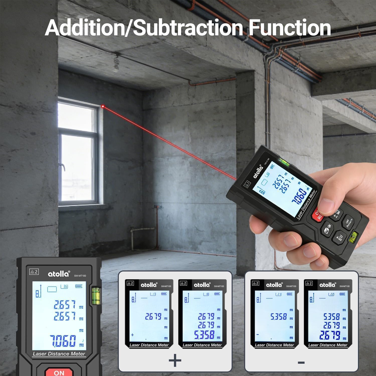 atolla Laser Measuring Tool, LCD Laser Distance Meter with 2 Bubble Levels — Amazon image 3