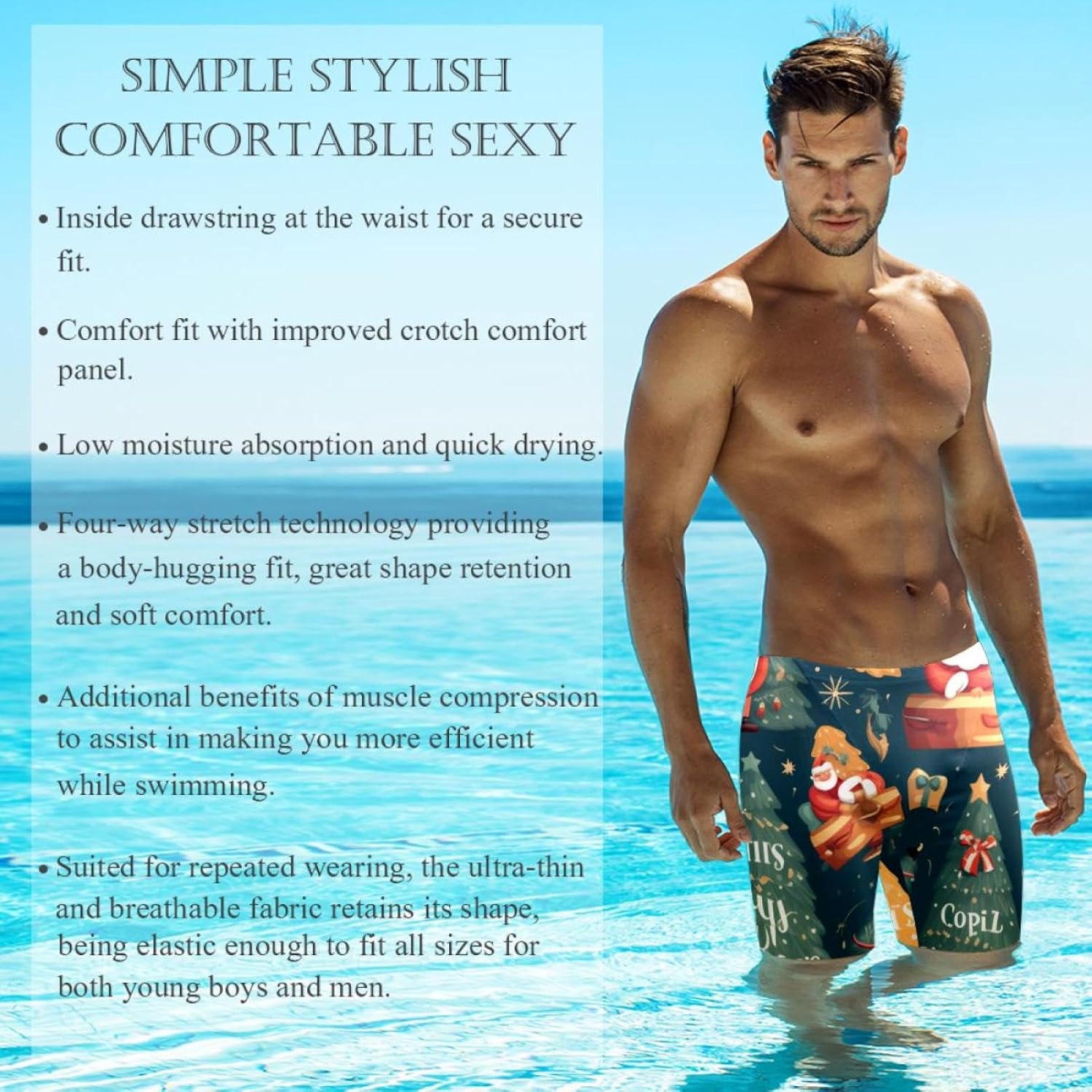 Christmas Trees Jammer Swimsuit Mens Swim Jammers Endurance Long Racing Training Swimsuit