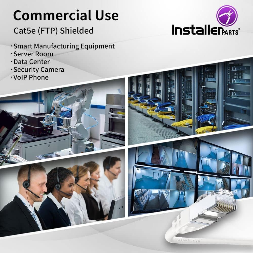 InstallerParts (8 Pack Ethernet Cable CAT5E Cable Shielded (FTP) Booted 200 FT - White - Professional Series - 1Gigabit/Sec Network/Internet Cable, 350MHZ
