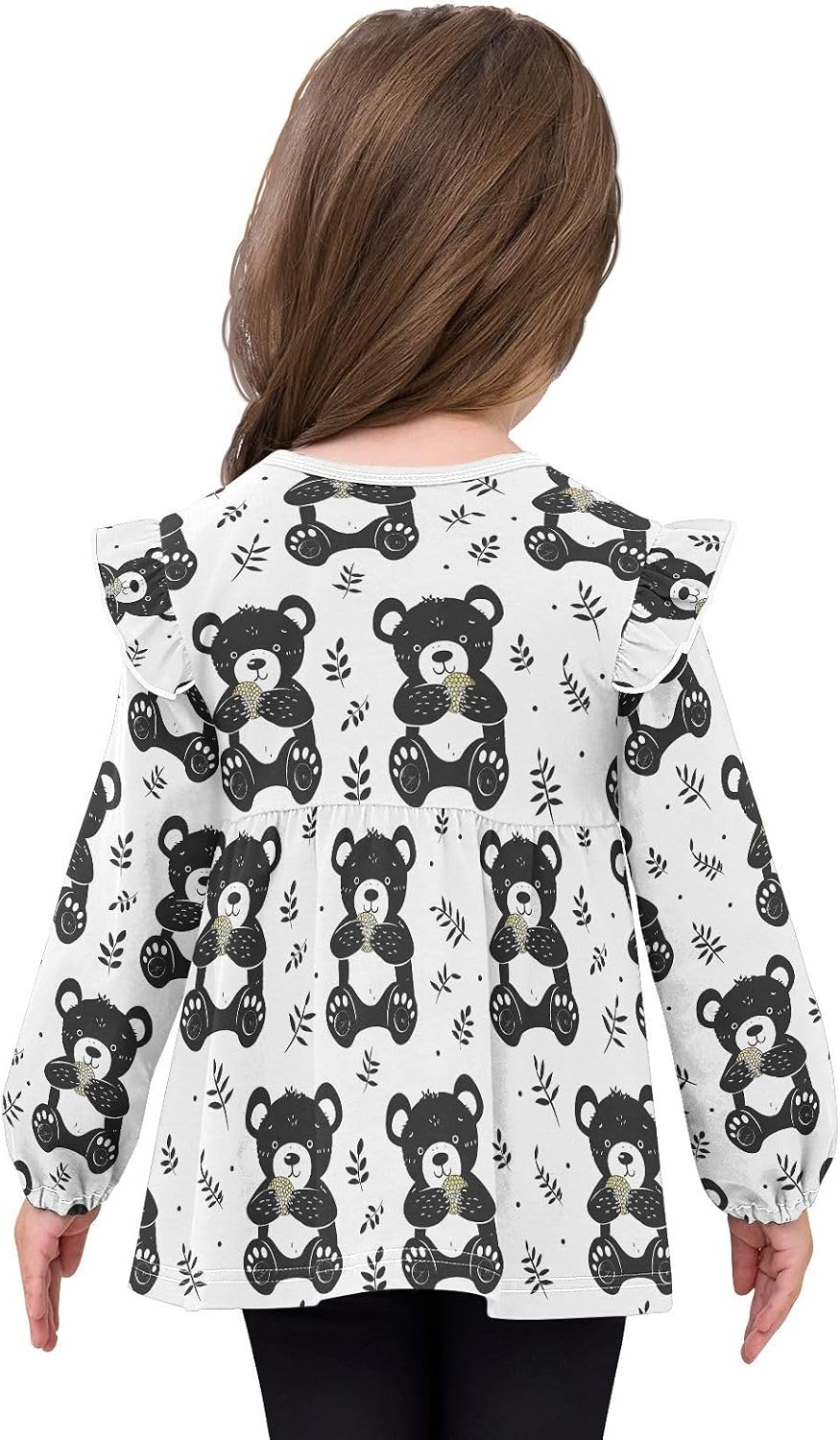 visesunny Toddler Clothes for Girls Leaf Funny Bear Long Sleeve Fall Shirts Cotton Top with Ruffle Collar