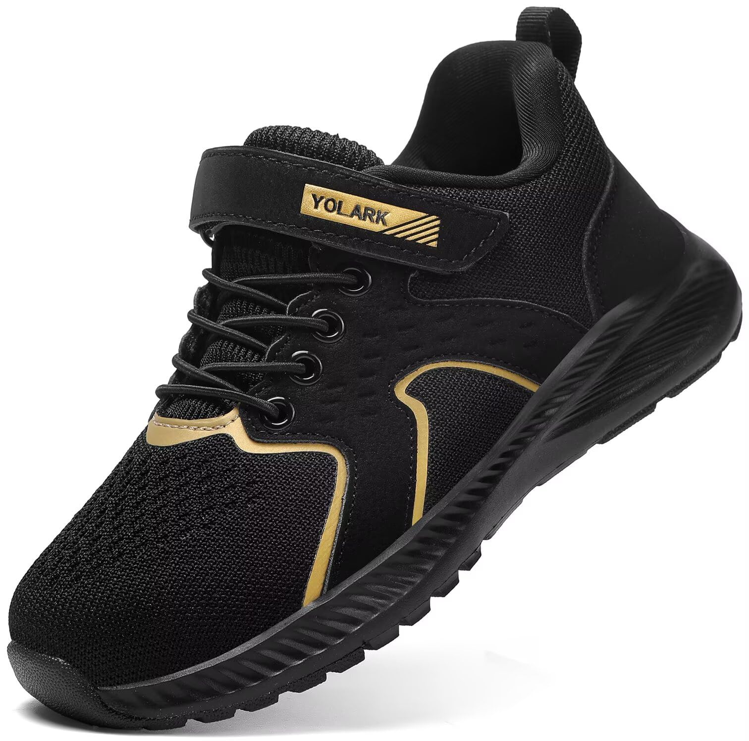 YOLARK Kids Sneakers for Boys Girls Running Tennis Shoes Non-Slip Hiking Walking Shoes Lightweight Breathable Sport Athletic?Black Big 1?