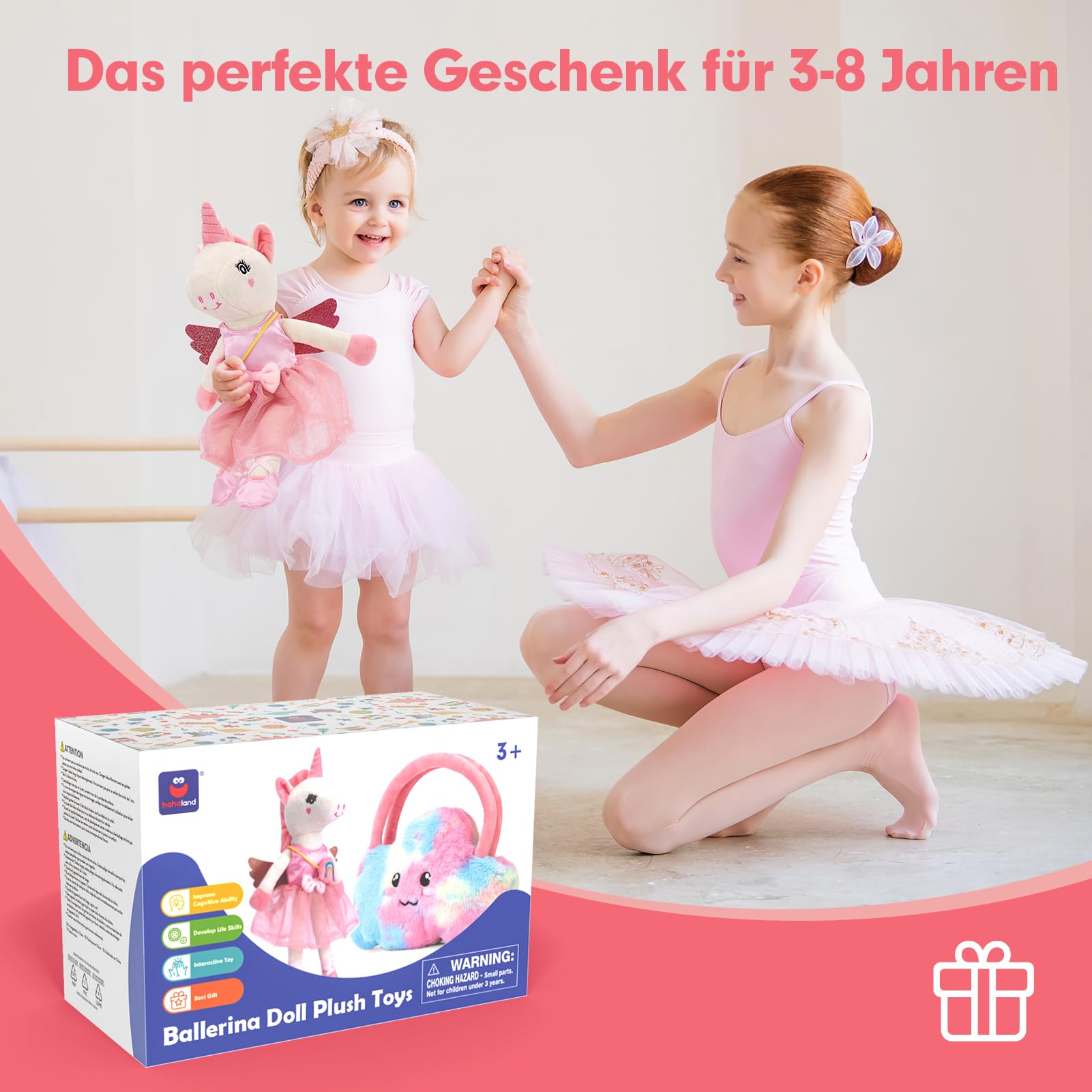 hahaland Plüschtier Einhorn Spielzeug ab 3-8 Jahre, Weiche Ballett Unicorn Stoffpuppe Kuscheln,Einhorns Kuscheltier Set mit 3er-Kleidungsset zum Anziehen, Einhorn Geschenke für Mädchen 3 4 5 6 7 Jahre