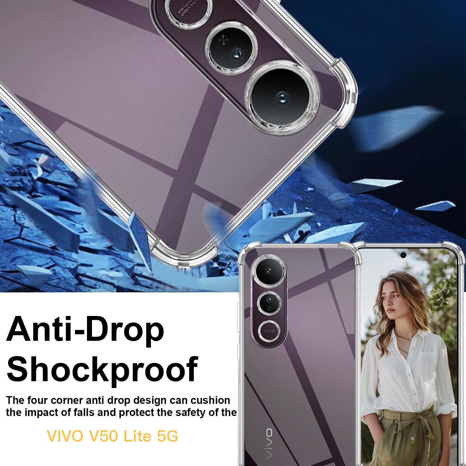 IVoler Cover Trasparente Anti-ingiallimento Per Vivo V50 Lite 4G/5G – Custodia Antiurto Grado Militare Con Paraurti Morbido TPU