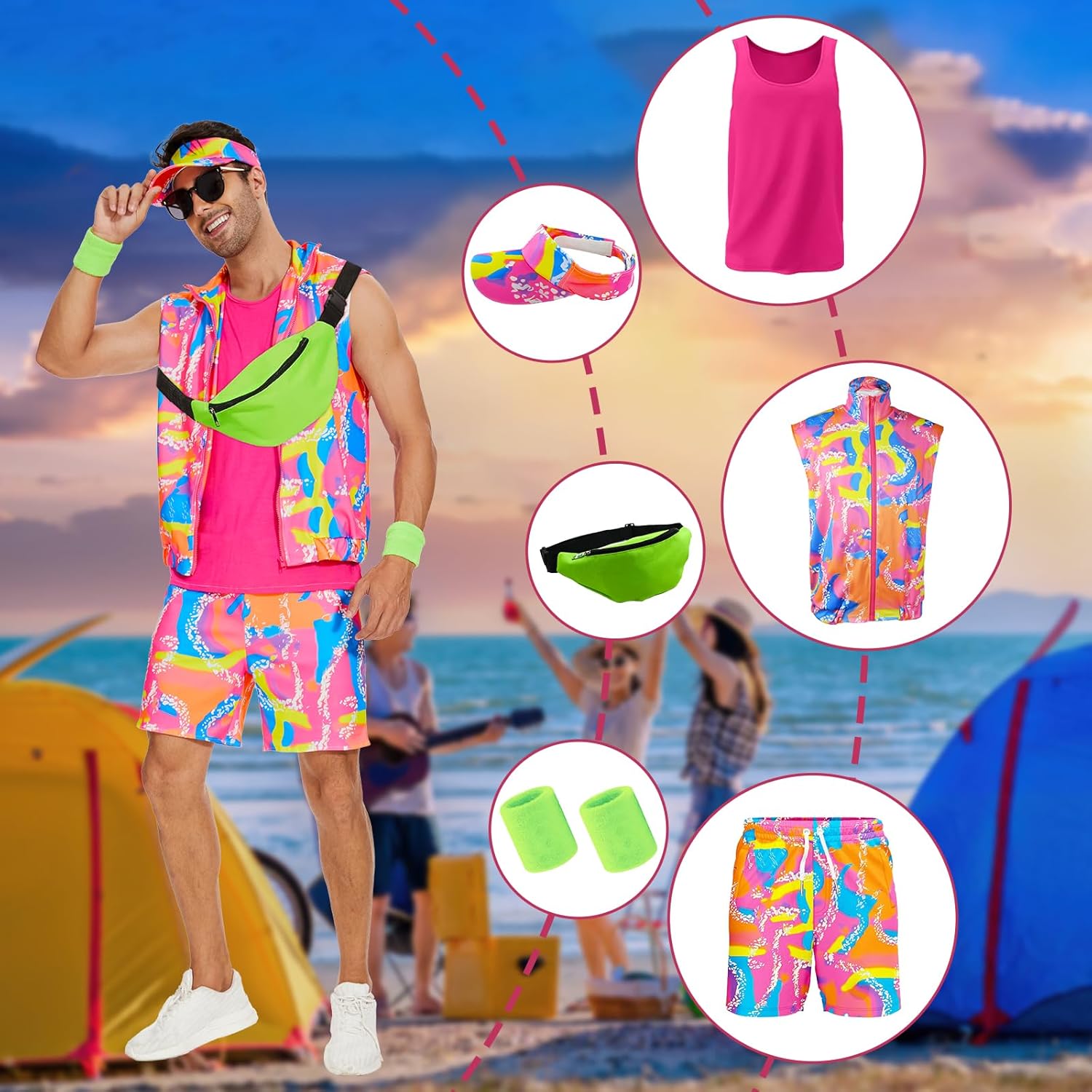 80s 90s Outfit for Men, 80s Track Suit Men with Accessories -Couples Costumes for Halloween Carnival Cosplay - Image 4