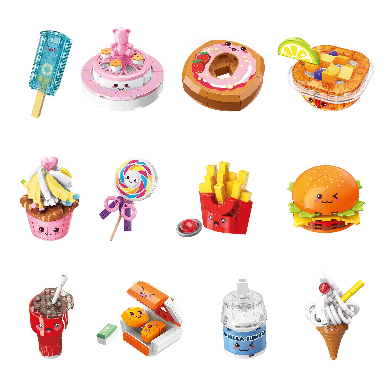 Image of the QMAN Build & Fun Food Assembly Toy set, showing a child playing with various colorful food-shaped building blocks.