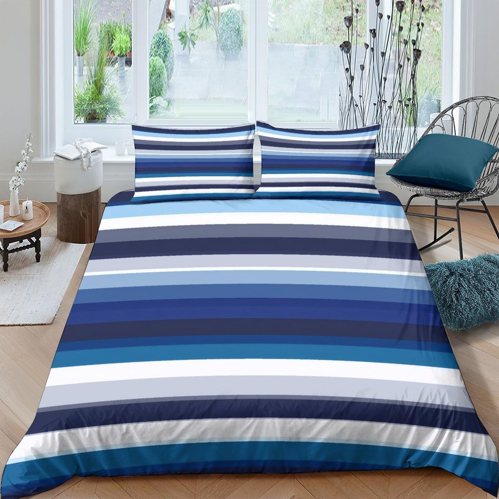 Housse de couette 220x240cm infroissable bleue pour éliminer la corvée de repassage
