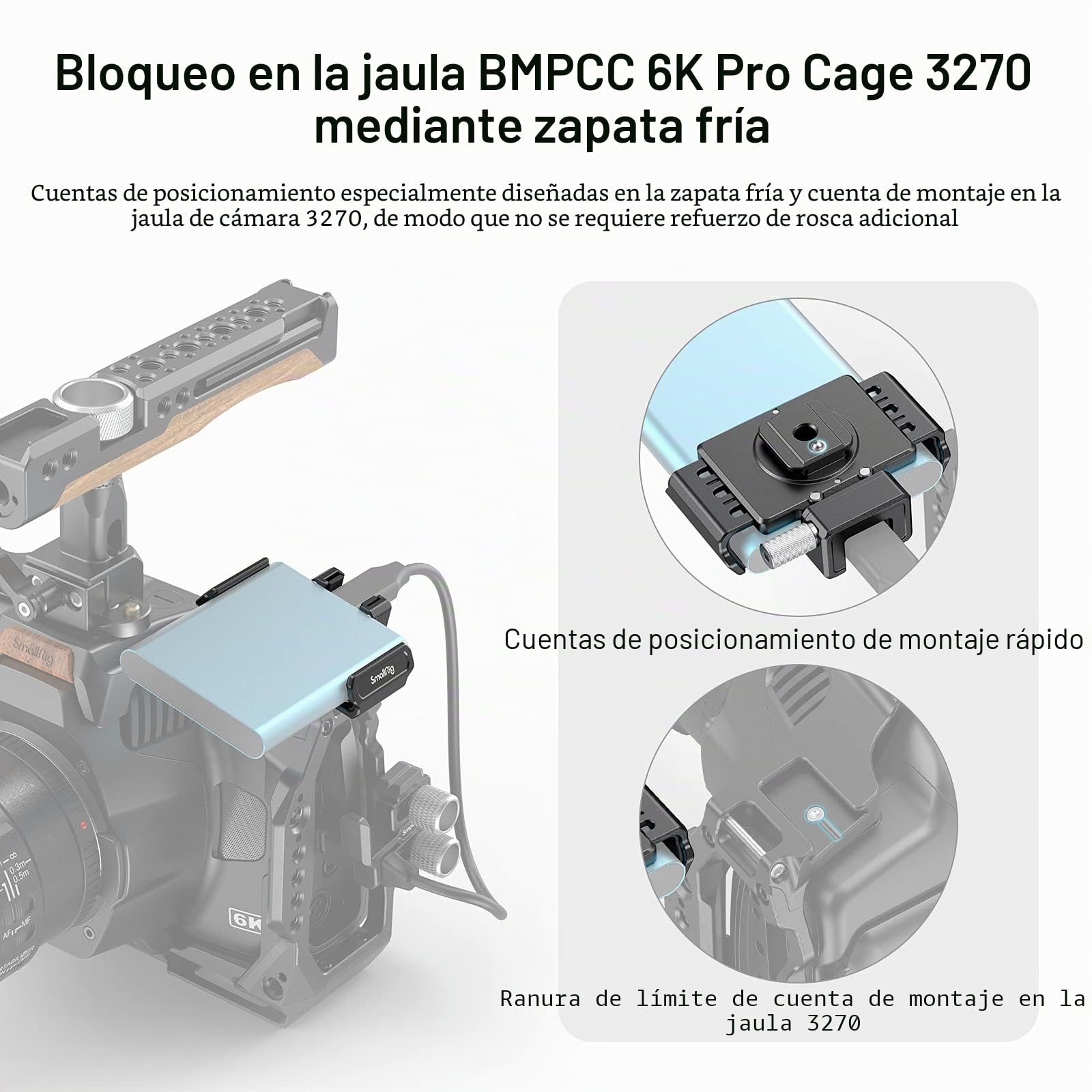 SMALLRIG T5 / T7 SSD Mount Bracket Soporte de Montaje Funciona con Samsung T5 / T7 SSD para BMPCC 6K Pro - 3272
